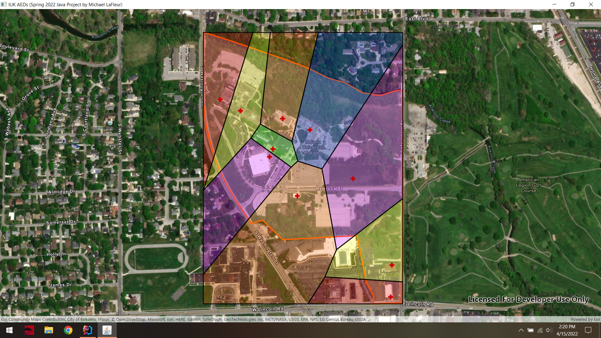 Voronoi partitions of campus AEDs